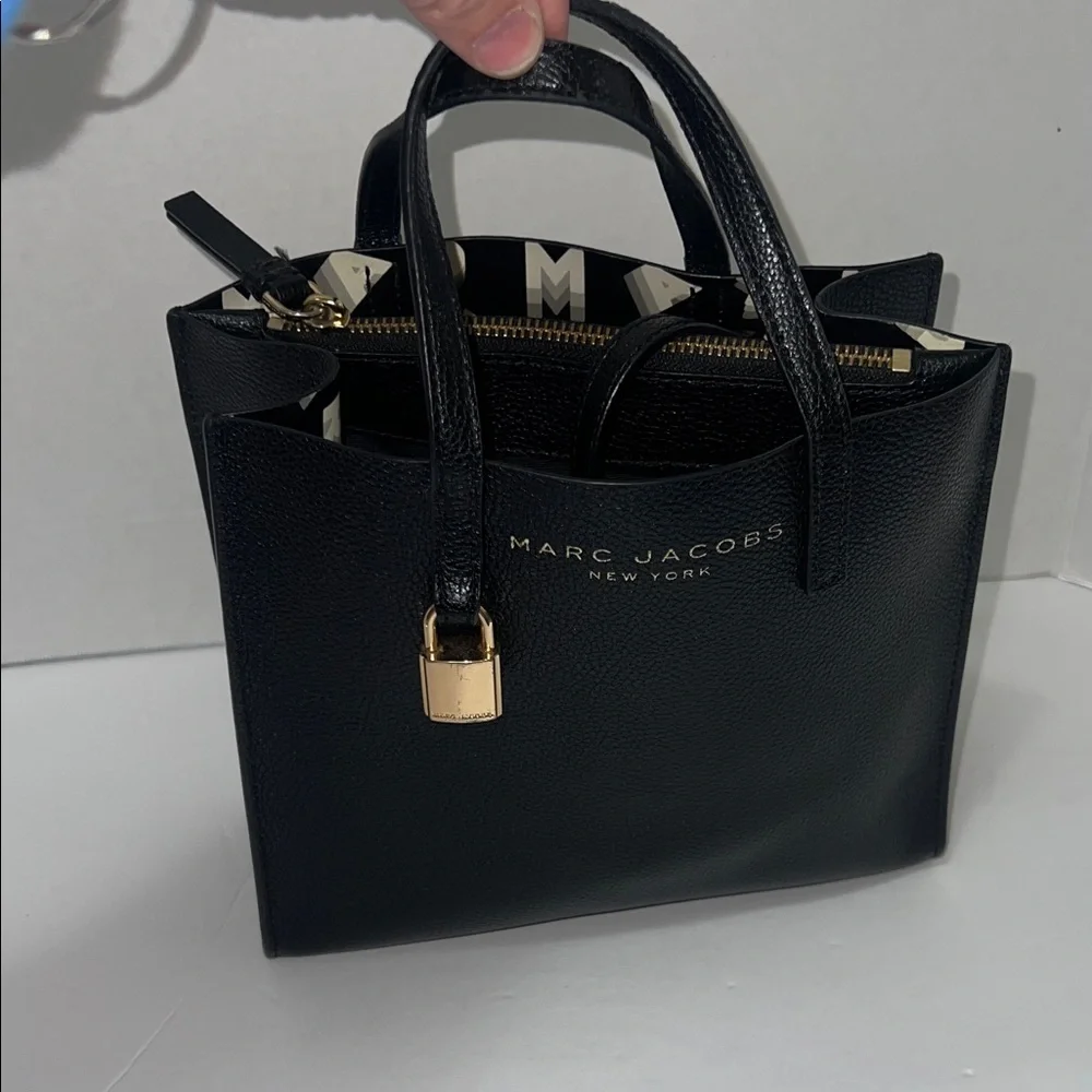 Marc Jacobs Black Pebbled Leather Satchel with Gold Hardware